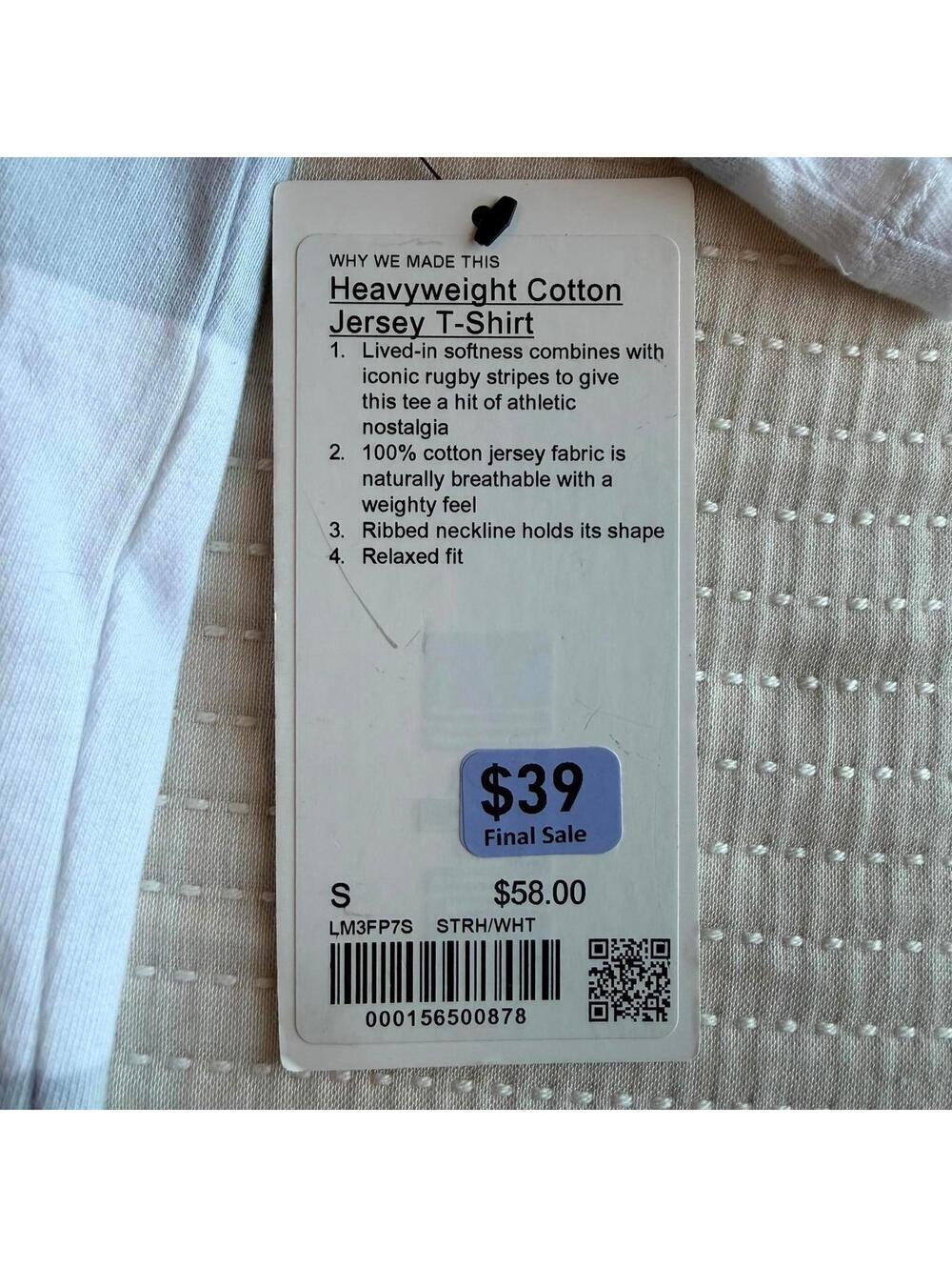Lululemon Heavyweight Cotton Jersey T-Shirt Stripe Starch Blue/White Size S NWT - Picture 5 of 7